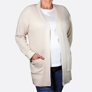 NWT Max & Mia Natural Ivory Cotton Ribbed Shaker Knit Open Cardigan Size 0X L